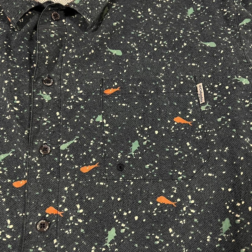 Columbia PFG Navy Button Up Performance Fishing Shirt Mahi/Tuna Print Vented XL - Picture 5 of 7
